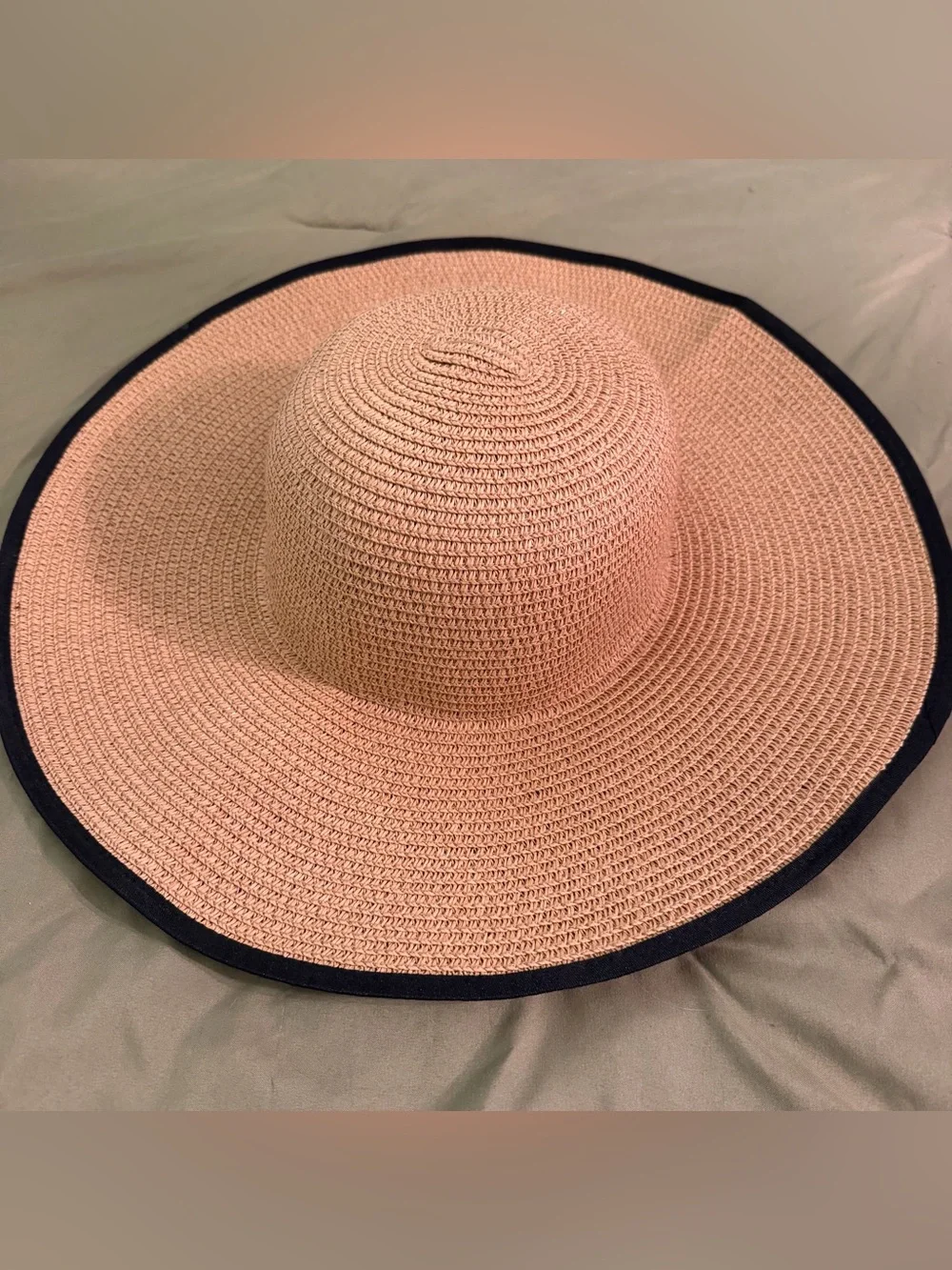Wide Brim Straw Sun Hat with Black Trim - Women's Tan Summer Hat
